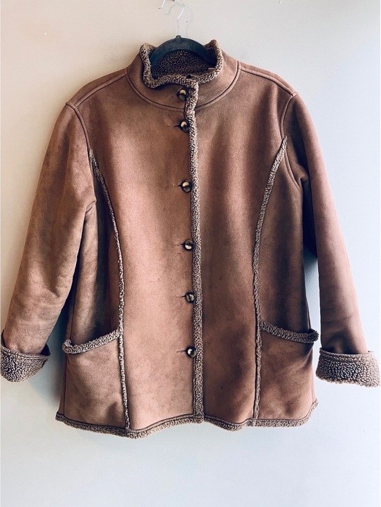 L.L. Bean Jackets & Blazers - L.L.Bean Women's Large Brown Faux Shearling Coat with Button Closure